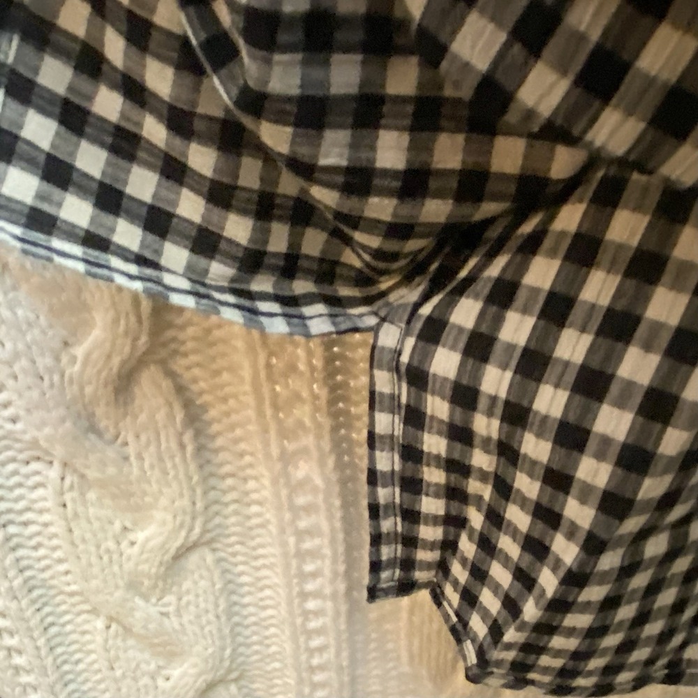 Catherines 22/24 Embroidered 3/4 Sleeve Blouse Black/White Check Boho Cottage - Picture 8 of 8